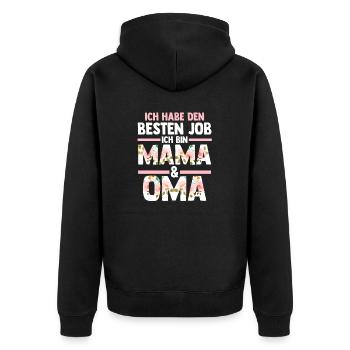 Ich Habe Den Besten Job Ich Bin Mama Und Oma - Unisex Premium Bio Zip Hoodie - Schwarz - Hinten - Nico (187cm)