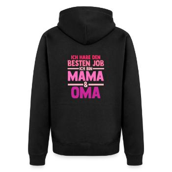 Ich Habe Den Besten Job Ich Bin Mama Und Oma - Unisex Premium Bio Zip Hoodie - Schwarz - Hinten - Nico (187cm)