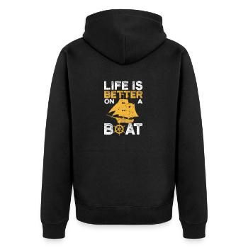 Das Leben ist besser auf einem Boot Oldtimer-Boot - Unisex Premium Bio Zip Hoodie - Schwarz - Hinten - Nico (187cm)
