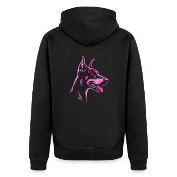 Doberman Pinscher, Dog Head, Drawing Pink - Unisex Premium Organic Zip Hoodie - black - Back - Nico (187cm)