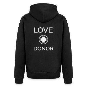 love DONOR - Unisex Premium Organic Zip Hoodie - black - Back - Nico (187cm)