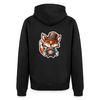 Lederhose / Tier / Tracht / Tradition / Fuchs - Unisex Premium Bio Zip Hoodie - Schwarz - Hinten - Nico (187cm)