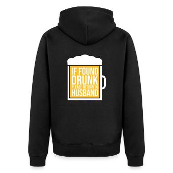 If Found Drunk Please Return To Wife Husband Witz - Unisex Premium Bio Zip Hoodie - Schwarz - Hinten - Nico (187cm)