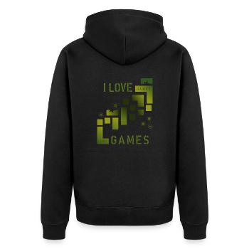 Love Games - Unisex Premium Organic Zip Hoodie - black - Back - Nico (187cm)