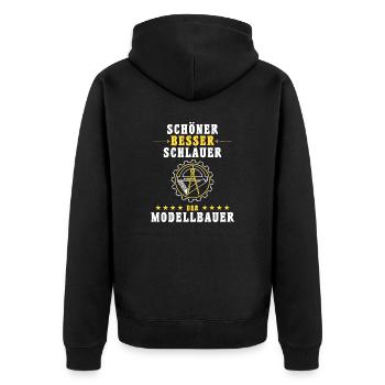 Schöner Besser Schlauer - Der Modellbauer - Unisex Premium Bio Zip Hoodie - Schwarz - Hinten - Nico (187cm)