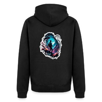 Angler Siluette / angeln / Fisch / See / Sport - Unisex Premium Bio Zip Hoodie - Schwarz - Hinten - Nico (187cm)