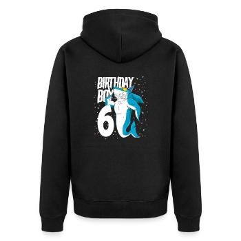 6 year old Boys Shark Birthday Gift - Unisex Premium Organic Zip Hoodie - black - Back - Nico (187cm)