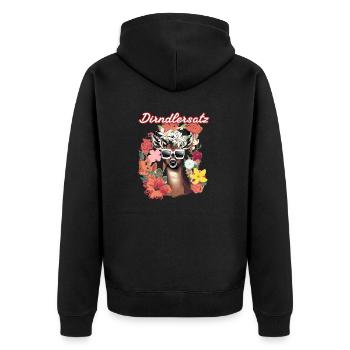 Dirndler ensemble, cerf, cerf, fleurs, edelweiss - Veste à capuche bio Premium Unisexe - noir - Dos - Nico (187cm)