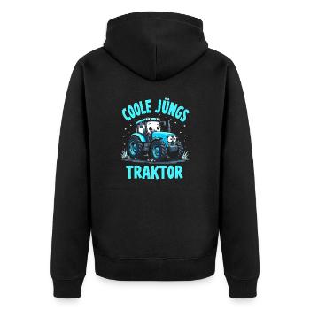 Coole Jungs fahren Traktor - Unisex Premium Bio Zip Hoodie - Schwarz - Hinten - Nico (187cm)