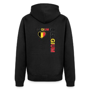 BELGIEN Team Fanfans Fußball - Unisex Premium Bio Zip Hoodie - Schwarz - Hinten - Nico (187cm)