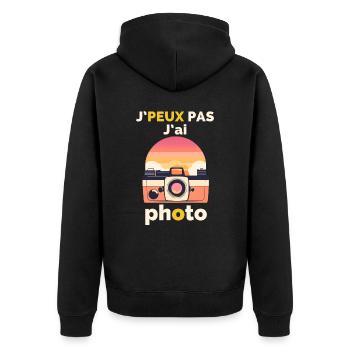 Ich kann nicht, ich habe ein Foto - Unisex Premium Bio Zip Hoodie - Schwarz - Hinten - Nico (187cm)