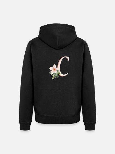 Letter C with flower - Unisex Premium Organic Zip Hoodie - black