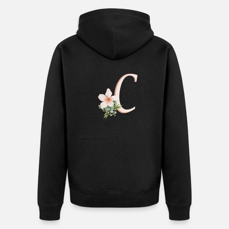 Lettre C avec fleur - Veste à capuche bio Premium Unisexe - noir