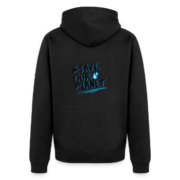 SAVE OUR PLANET - Unisex Premium Bio Zip Hoodie - Schwarz - Hinten - Nico (187cm)