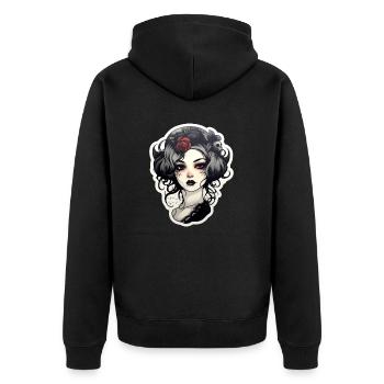 Goth Girl Gothic Rote Blume Horror Böser Blick - Unisex Premium Bio Zip Hoodie - Schwarz - Hinten - Nico (187cm)
