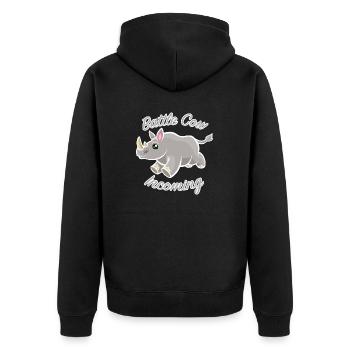 Battle Cow Incoming - Unisex Premium Bio Zip Hoodie - Schwarz - Hinten - Nico (187cm)