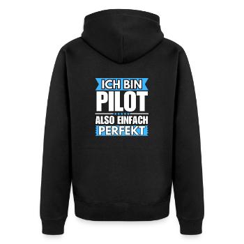 Einfach ein Perfekter Pilot - Unisex Premium Bio Zip Hoodie - Schwarz - Hinten - Nico (187cm)