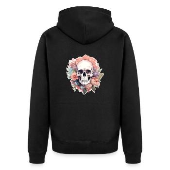 Human Skull & Flowers 13 - Unisex Premium Organic Zip Hoodie - black - Back - Nico (187cm)