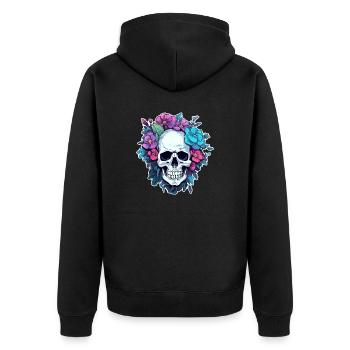 Human Skull & Flowers 29 - Unisex Premium Organic Zip Hoodie - black - Back - Nico (187cm)