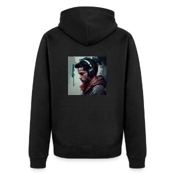 Mann, Kopfhörer, Musik, Party, Oldschool, Mix - Unisex Premium Bio Zip Hoodie - Schwarz - Hinten - Nico (187cm)