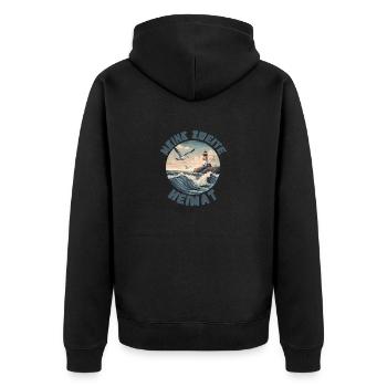 Urlaub an der Nordsee und Ostsee zweite Heimat - Unisex Premium Bio Zip Hoodie - Schwarz - Hinten - Nico (187cm)