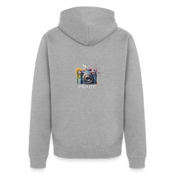 Paint Splash Photo Camera Peace Symbol Press - Veste à capuche bio Premium Unisexe - gris chiné - Dos - Nico (187cm)