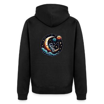 Astronaut sitzt auf der Mondsichel und angelt - Unisex Premium Bio Zip Hoodie - Schwarz - Hinten - Nico (187cm)
