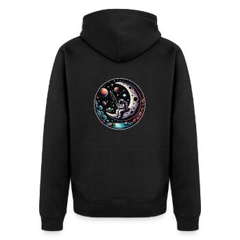 Astronaut sitzt auf der Mondsichel und angelt - Unisex Premium Bio Zip Hoodie - Schwarz - Hinten - Nico (187cm)