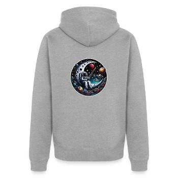 Un astronaute est assis sur le croissant de lune et pêche - Veste à capuche bio Premium Unisexe - gris chiné - Dos - Nico (187cm)