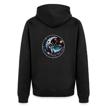 Astronaut sitzt auf der Mondsichel und angelt - Unisex Premium Bio Zip Hoodie - Schwarz - Hinten - Nico (187cm)