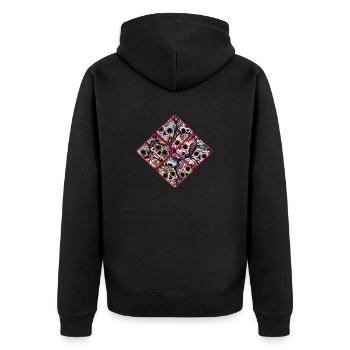 Buntes dekoratives Skullmuster - Unisex Premium Bio Zip Hoodie - Schwarz - Hinten - Nico (187cm)