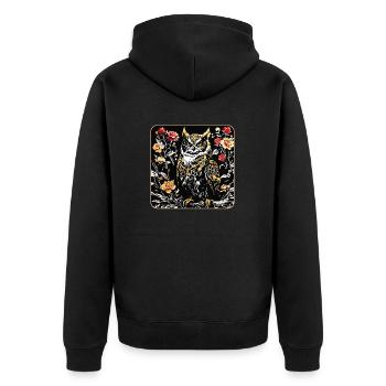 Hibou avec pétales de rose en aspect gravure sur bois - Veste à capuche bio Premium Unisexe - noir - Dos - Nico (187cm)