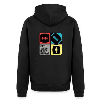 rugby rugbyspieler rugbysaison rugbytime - Unisex Premium Bio Zip Hoodie - Schwarz - Hinten - Nico (187cm)