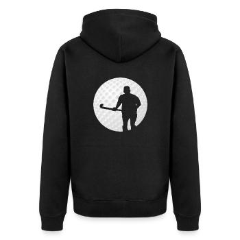 Feldhockey Hockeyspieler Hockeyplatz Hockeyball - Unisex Premium Bio Zip Hoodie - Schwarz - Hinten - Nico (187cm)