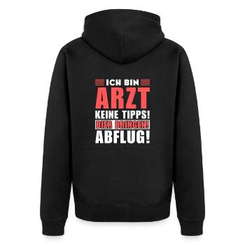 Ich bin Arzt - Keine Tipps! Bier bringen! - Unisex Premium Bio Zip Hoodie - Schwarz - Hinten - Nico (187cm)