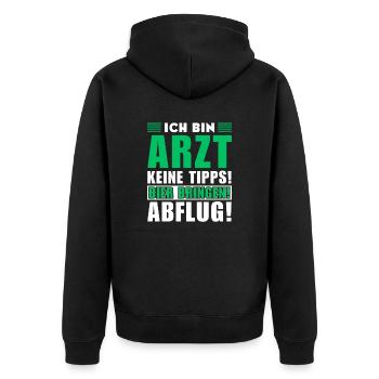 Ich bin Arzt - Keine Tipps! Bier bringen - Unisex Premium Bio Zip Hoodie - Schwarz - Hinten - Nico (187cm)