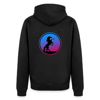 Pferd Springreiter Springpferd Galopp Pferdestall - Unisex Premium Bio Zip Hoodie - Schwarz - Hinten - Nico (187cm)