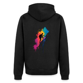 Buntes Bergsteigen Bergsteiger Wandern Klettern - Unisex Premium Bio Zip Hoodie - Schwarz - Hinten - Nico (187cm)