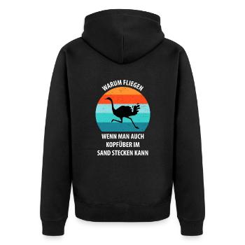 Strauß Ostrich Vogel Strauß Ornithologie - Unisex Premium Bio Zip Hoodie - Schwarz - Hinten - Nico (187cm)