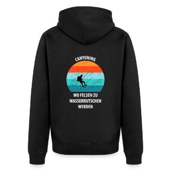 Canyoning Bergsteigen Klettern Wandern Berge - Unisex Premium Bio Zip Hoodie - Schwarz - Hinten - Nico (187cm)