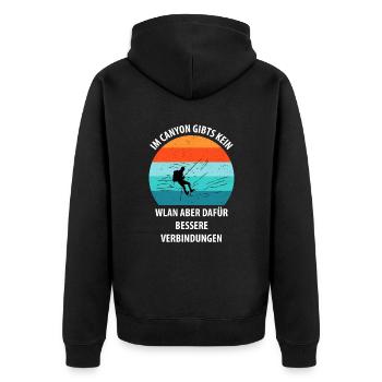 Canyoning Bergsteigen Klettern Wandern Berge - Unisex Premium Bio Zip Hoodie - Schwarz - Hinten - Nico (187cm)