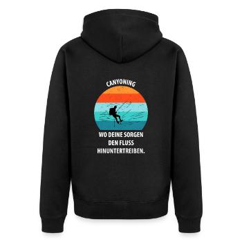 Canyoning Bergsteigen Klettern Wandern Berge - Unisex Premium Bio Zip Hoodie - Schwarz - Hinten - Nico (187cm)