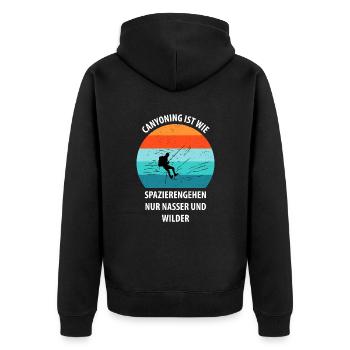 Canyoning Bergsteigen Klettern Wandern Berge - Unisex Premium Bio Zip Hoodie - Schwarz - Hinten - Nico (187cm)