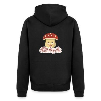 Glückspilz mit lächelndem Pilz - Unisex Premium Bio Zip Hoodie - Schwarz - Hinten - Nico (187cm)