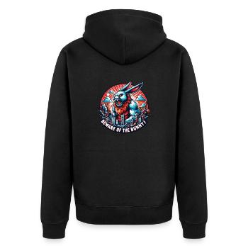 Beware of the Bunny Hasendesaster Desaster - Unisex Premium Bio Zip Hoodie - Schwarz - Hinten - Nico (187cm)
