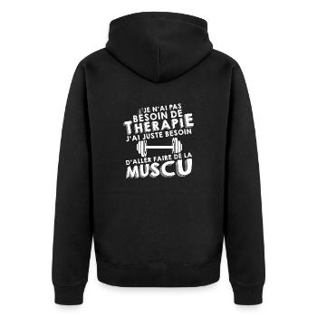 Thérapie - Faire De la muscu - Veste à capuche bio Premium Unisexe - noir - Dos - Nico (187cm)
