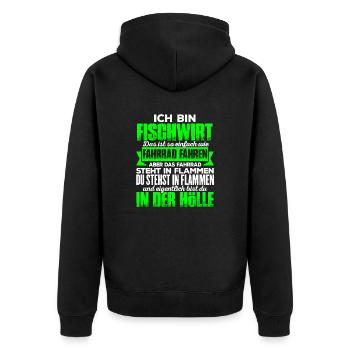 FISCHWIRT - Hölle - Unisex Premium Bio Zip Hoodie - Schwarz - Hinten - Nico (187cm)