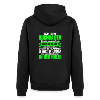 BUCHHALTER - Hölle - Unisex Premium Bio Zip Hoodie - Schwarz - Hinten - Nico (187cm)