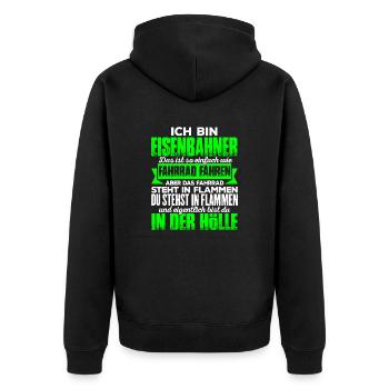 EISENBAHNER - Hölle - Unisex Premium Bio Zip Hoodie - Schwarz - Hinten - Nico (187cm)