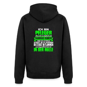 PFLEGER - Hölle - Unisex Premium Bio Zip Hoodie - Schwarz - Hinten - Nico (187cm)